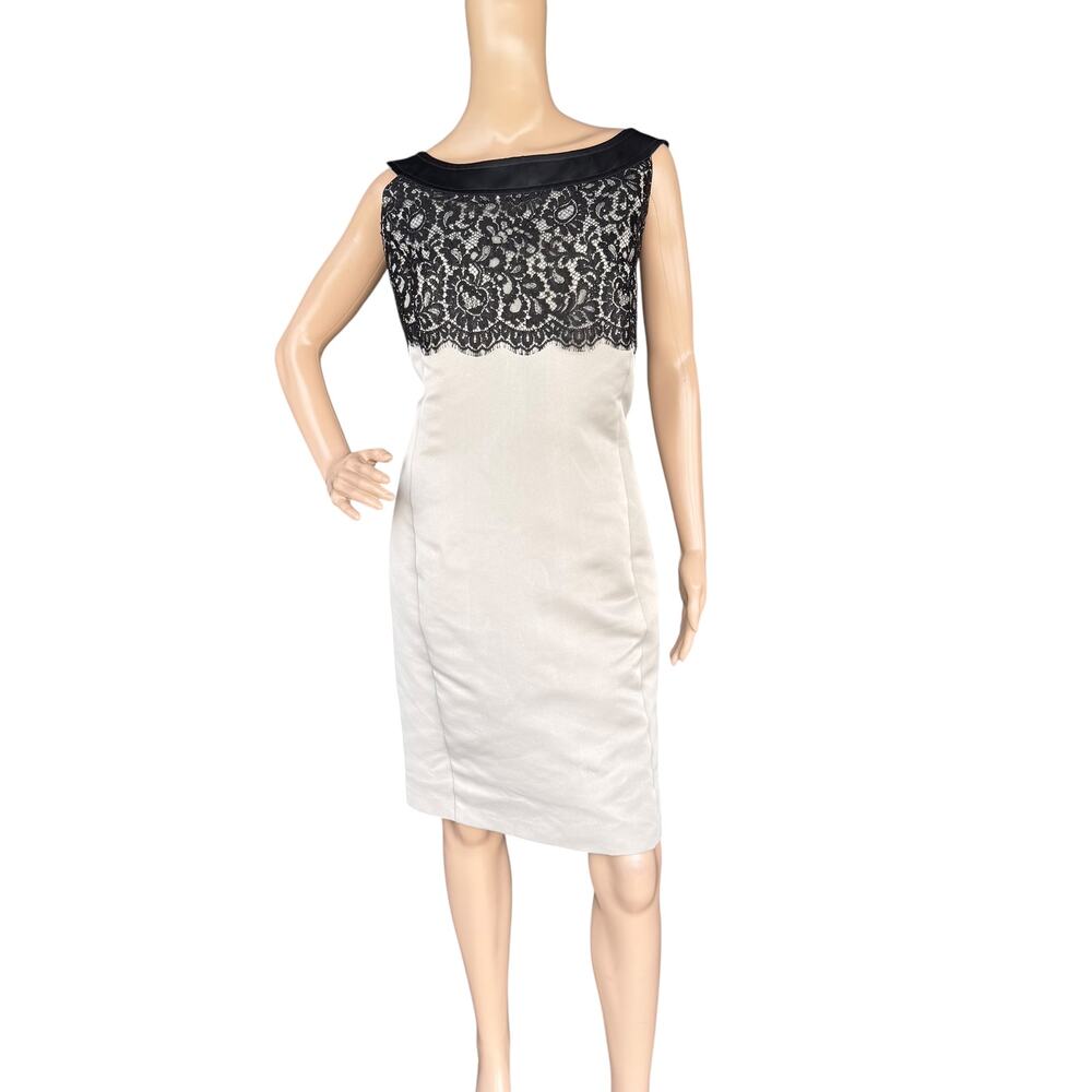St John Collection Black Lace Rhinestone Boat Neck Sheath Dress Sz 14 Silk Line
